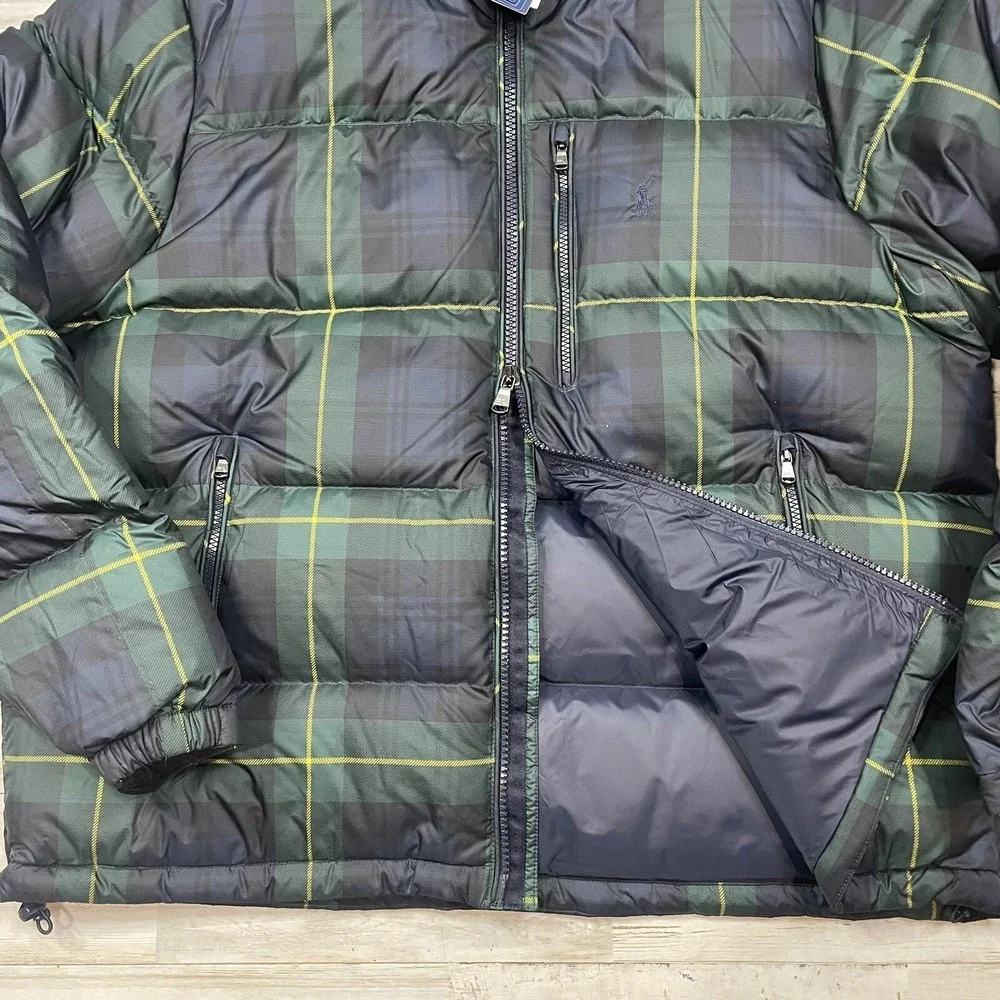 Polo Ralph Lauren Men's Big & Tall Plaid Hooded Down Puffer Jacket Navy 1XB NWT‎